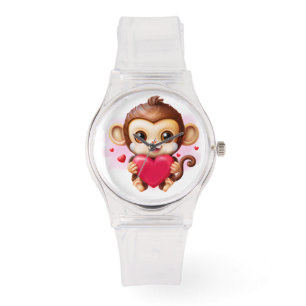 Schattige Baby Monkey met een rood hart Horloge