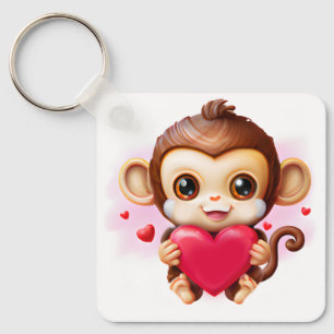 Schattige Baby Monkey met een rood hart Sleutelhanger