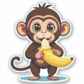 Schattige Baby Monkey met zijn favoriete maaltijd  Sticker (Voorkant)