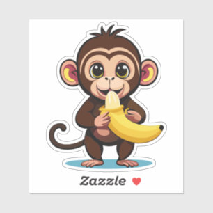 Schattige Baby Monkey met zijn favoriete maaltijd  Sticker