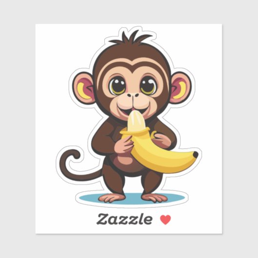 Schattige Baby Monkey met zijn favoriete maaltijd  Sticker (Vel)