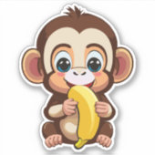 Schattige Baby Monkey met zijn favoriete maaltijd  Sticker (Voorkant)