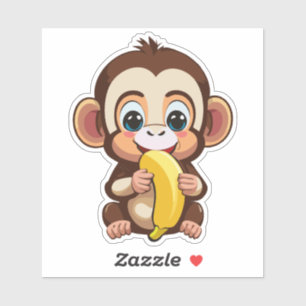 Schattige Baby Monkey met zijn favoriete maaltijd  Sticker
