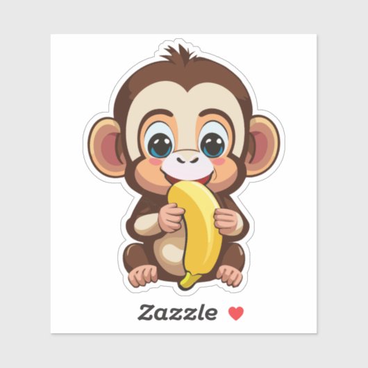 Schattige Baby Monkey met zijn favoriete maaltijd  Sticker (Vel)