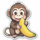 Schattige Baby Monkey met zijn favoriete maaltijd  Sticker (Voorkant)