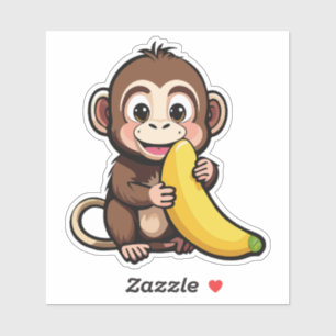 Schattige Baby Monkey met zijn favoriete maaltijd  Sticker