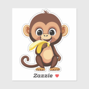 Schattige Baby Monkey met zijn favoriete maaltijd  Sticker