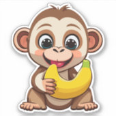 Schattige Baby Monkey met zijn favoriete maaltijd  Sticker (Voorkant)