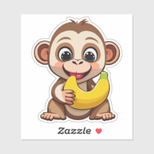 Schattige Baby Monkey met zijn favoriete maaltijd  Sticker