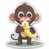 Schattige Baby Monkey met zijn favoriete maaltijd  Sticker (Voorkant)