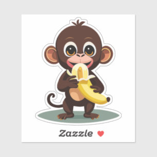 Schattige Baby Monkey met zijn favoriete maaltijd  Sticker