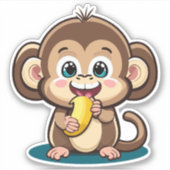 Schattige Baby Monkey met zijn favoriete maaltijd  Sticker (Voorkant)