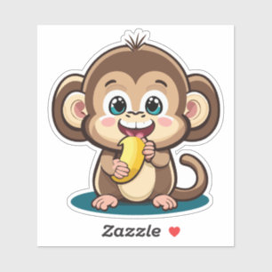 Schattige Baby Monkey met zijn favoriete maaltijd  Sticker