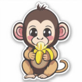 Schattige Baby Monkey met zijn favoriete maaltijd  Sticker (Voorkant)