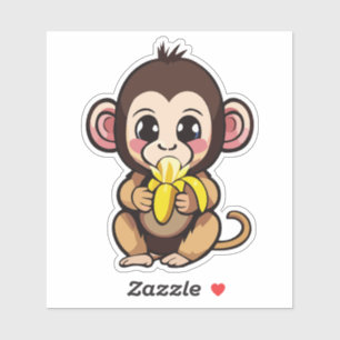 Schattige Baby Monkey met zijn favoriete maaltijd  Sticker