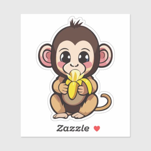 Schattige Baby Monkey met zijn favoriete maaltijd  Sticker (Vel)