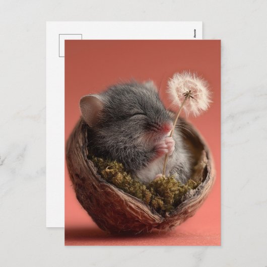 Schattige Baby-muis die in een walnootschelp slaap Feestdagenkaart (Voorkant / Achterkant)