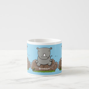 Schattige baby neushoorn cartoon illustratie espresso kop