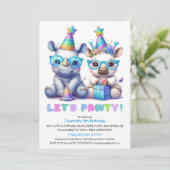 Schattige Baby neushoornverjaardag - Blue Glitter Kaart (Staand voorkant)