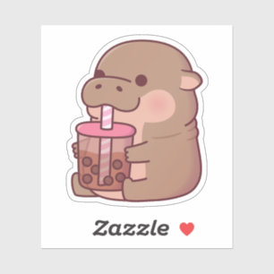 Schattige baby nijlpaard drinkt Boba-thee Sticker