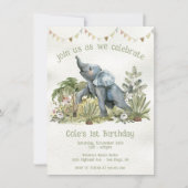 Schattige Baby Olifant 1e Verjaardagsfeestje Kaart (Voorkant)