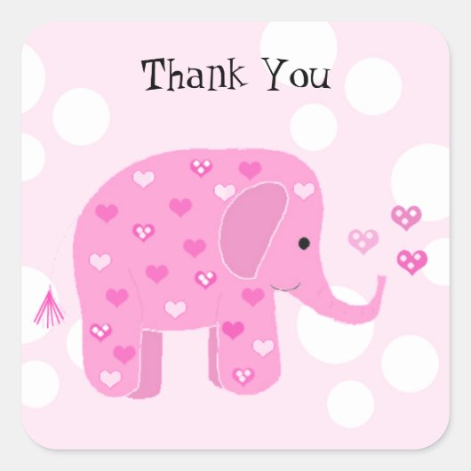 Schattige Baby Olifant Bedankt Vierkante Sticker (Voorkant)
