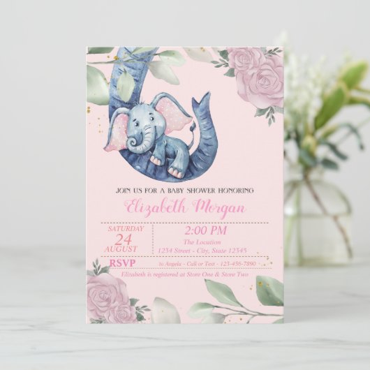 Schattige Baby olifant, bladeren, Florenz Baby sho Kaart (Staand voorkant)