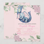 Schattige Baby olifant, bladeren, Florenz Baby sho Kaart (Voorkant / Achterkant)