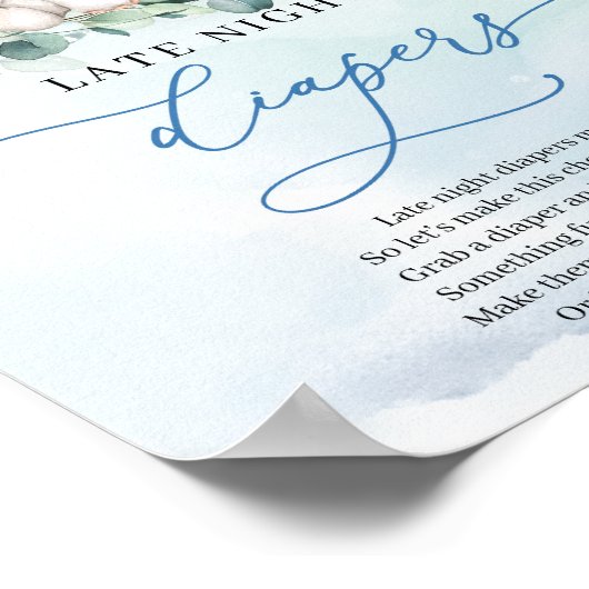 Schattige baby olifant blauw Late Night Luiers spe Poster (Hoek)