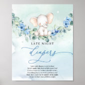 Schattige baby olifant blauw Late Night Luiers spe Poster (Voorkant)
