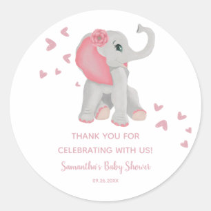 Schattige Baby olifant Blush roze Waterverf Favor Ronde Sticker