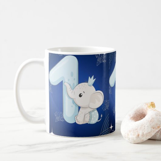 Schattige Baby Olifant Eerste Verjaardag Koffiemok (Met donut)
