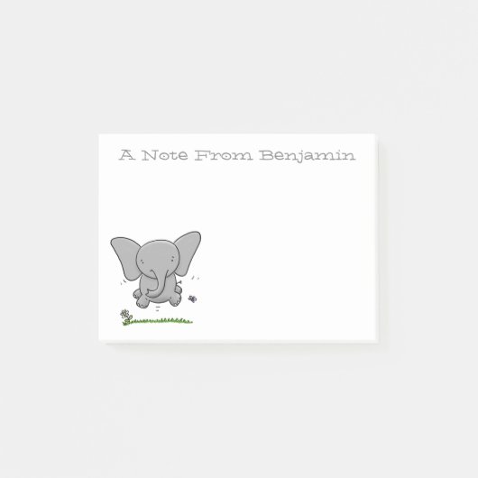 Schattige baby olifant groene cartoon illustratie post-it® notes (Voorkant)