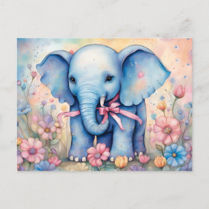 Schattige Baby olifant in een pasteltuin Briefkaart