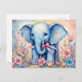 Schattige Baby olifant in een pasteltuin Briefkaart (Voorkant / Achterkant)