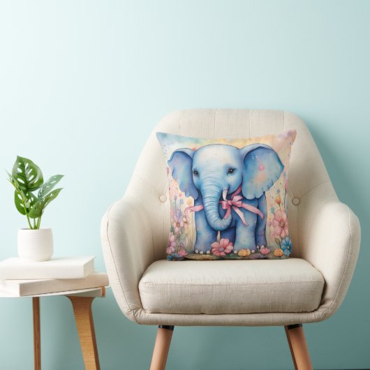 Schattige Baby olifant in een pasteltuin Kussen (Stoel)