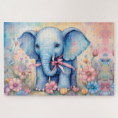 Schattige Baby olifant in een pasteltuin Legpuzzel (Horizontaal)