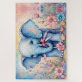 Schattige Baby olifant in een pasteltuin Legpuzzel (Verticaal)