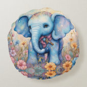 Schattige Baby olifant in een pasteltuin Rond Kussen (Achterkant)