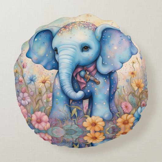 Schattige Baby olifant in een pasteltuin Rond Kussen (Achterkant)