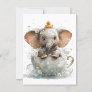 Schattige Baby Olifant in Theekopje met Rubber Een Briefkaart