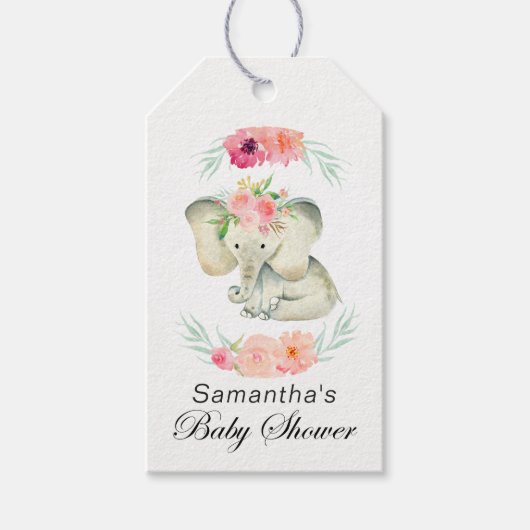 Schattige Baby Olifant Meisje Baby shower Cadeaulabel (Voorkant)