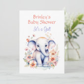 Schattige Baby Olifant Meisje Baby Shower  Kaart (Staand voorkant)