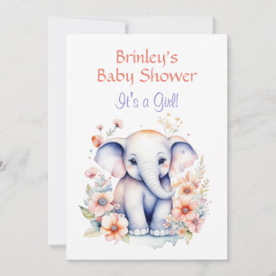 Schattige Baby Olifant Meisje Baby Shower  Kaart