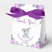 Schattige Baby Olifant Meisje Paarse Bloemen Papie Bedankdoosjes (Voorkant Zijde)