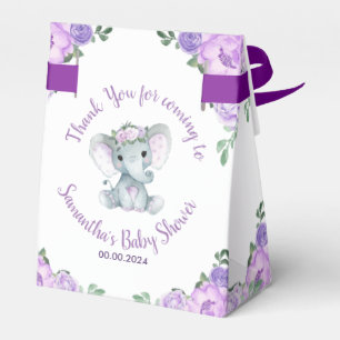 Schattige Baby Olifant Meisje Paarse Bloemen Papie Bedankdoosjes