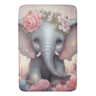 Schattige Baby Olifant met Bloemen Badmat