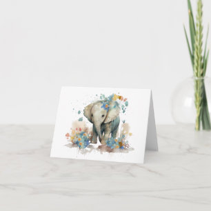 Schattige Baby Olifant met Bloemen BLANK Kaart
