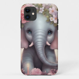 Schattige Baby Olifant met Bloemen Case-Mate iPhone Case