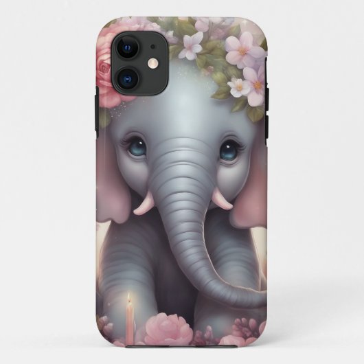 Schattige Baby Olifant met Bloemen Case-Mate iPhone Case (Achterkant)